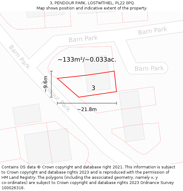 3, PENDOUR PARK, LOSTWITHIEL, PL22 0PQ: Plot and title map