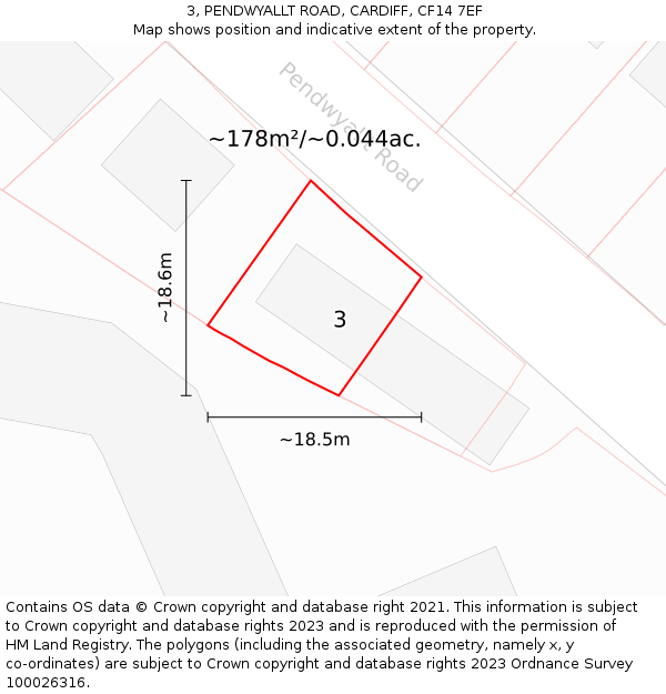 3, PENDWYALLT ROAD, CARDIFF, CF14 7EF: Plot and title map