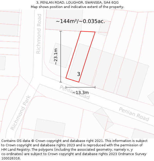 3, PENLAN ROAD, LOUGHOR, SWANSEA, SA4 6QG: Plot and title map