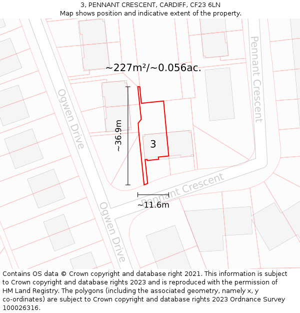 3, PENNANT CRESCENT, CARDIFF, CF23 6LN: Plot and title map