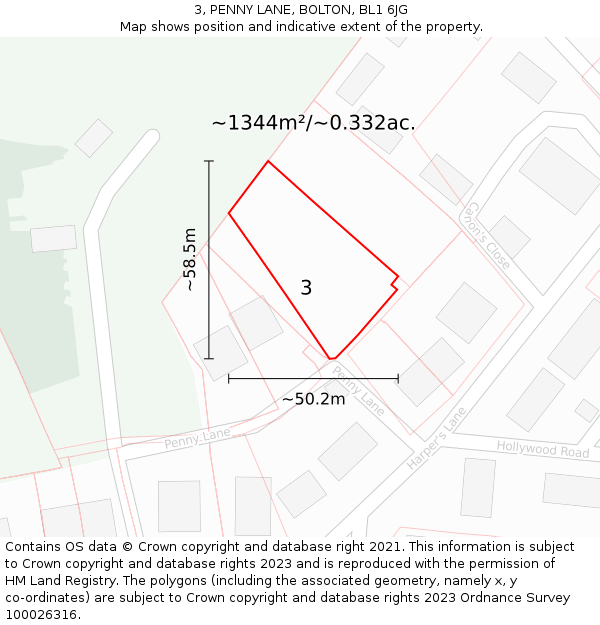 3, PENNY LANE, BOLTON, BL1 6JG: Plot and title map