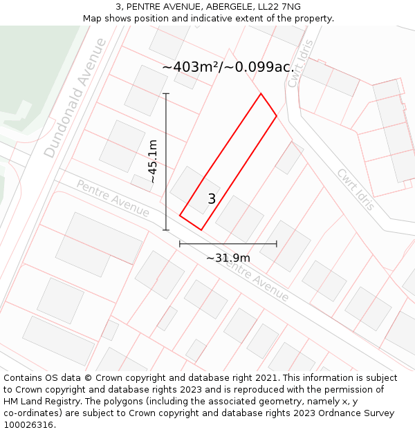 3, PENTRE AVENUE, ABERGELE, LL22 7NG: Plot and title map