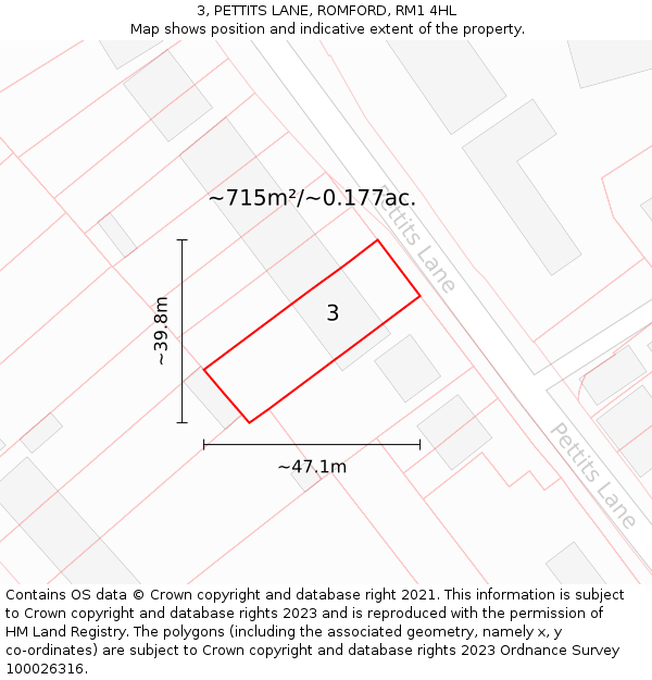 3, PETTITS LANE, ROMFORD, RM1 4HL: Plot and title map