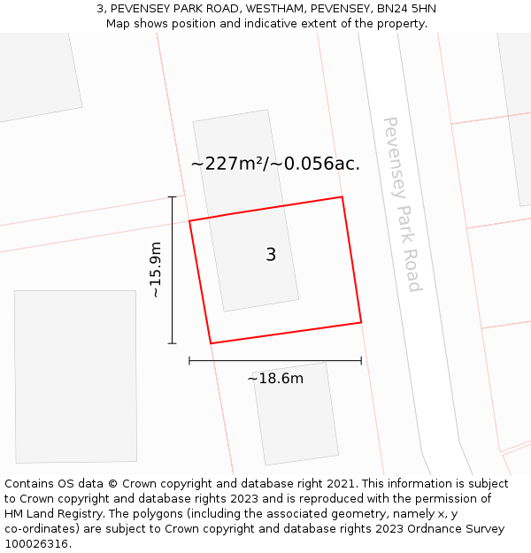 3, PEVENSEY PARK ROAD, WESTHAM, PEVENSEY, BN24 5HN: Plot and title map