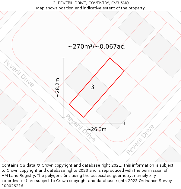 3, PEVERIL DRIVE, COVENTRY, CV3 6NQ: Plot and title map