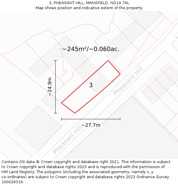 3, PHEASANT HILL, MANSFIELD, NG19 7AL: Plot and title map