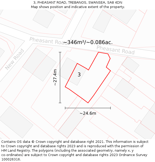 3, PHEASANT ROAD, TREBANOS, SWANSEA, SA8 4DN: Plot and title map