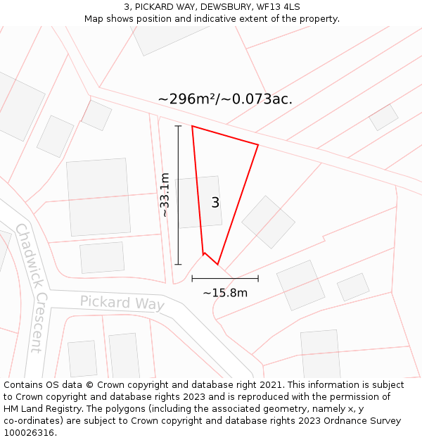 3, PICKARD WAY, DEWSBURY, WF13 4LS: Plot and title map