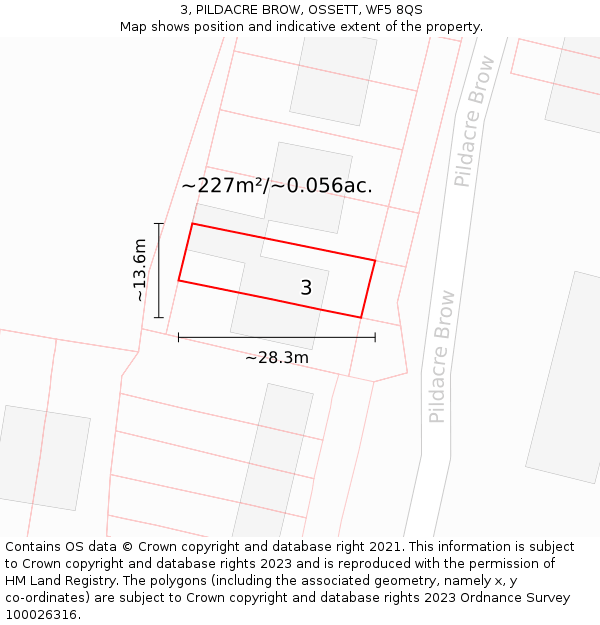 3, PILDACRE BROW, OSSETT, WF5 8QS: Plot and title map