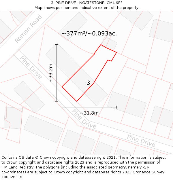 3, PINE DRIVE, INGATESTONE, CM4 9EF: Plot and title map