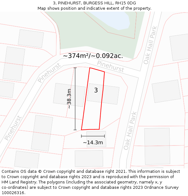 3, PINEHURST, BURGESS HILL, RH15 0DG: Plot and title map