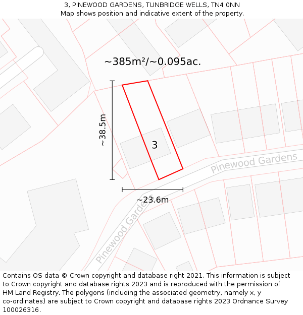 3, PINEWOOD GARDENS, TUNBRIDGE WELLS, TN4 0NN: Plot and title map