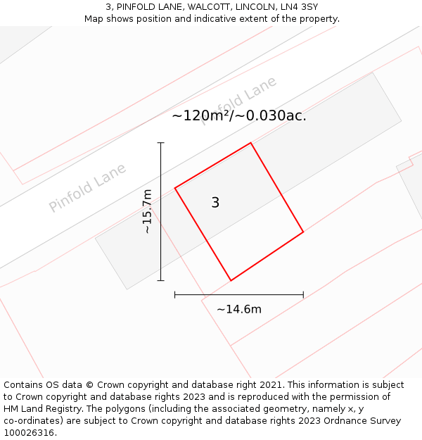 3, PINFOLD LANE, WALCOTT, LINCOLN, LN4 3SY: Plot and title map