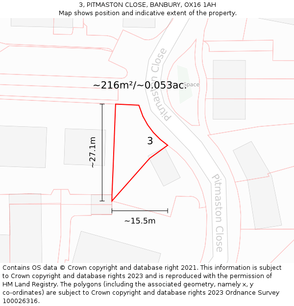 3, PITMASTON CLOSE, BANBURY, OX16 1AH: Plot and title map