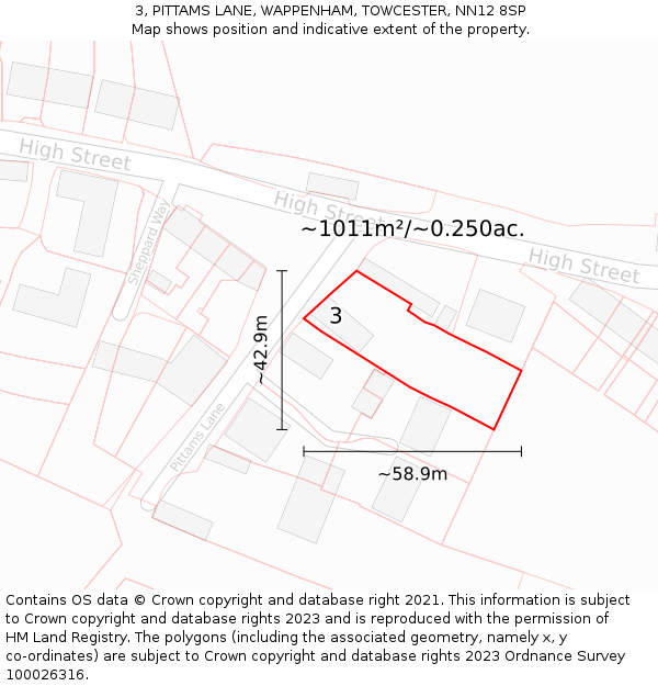 3, PITTAMS LANE, WAPPENHAM, TOWCESTER, NN12 8SP: Plot and title map