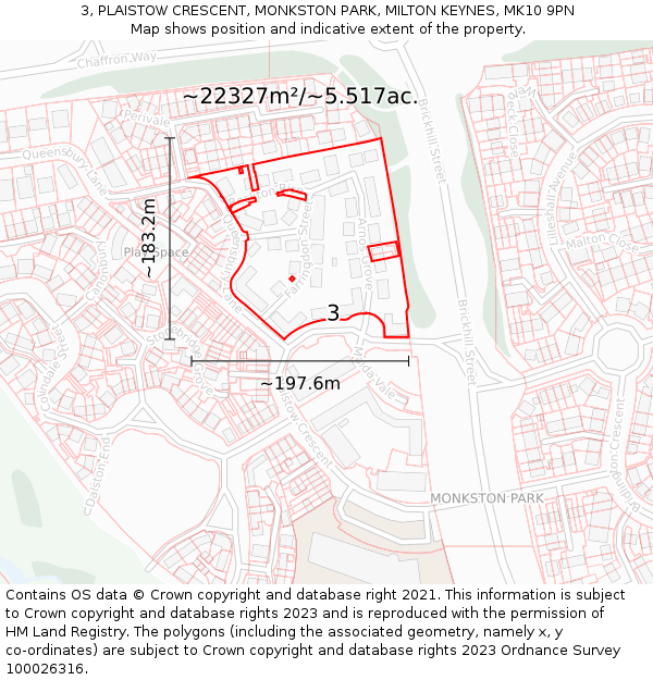 3, PLAISTOW CRESCENT, MONKSTON PARK, MILTON KEYNES, MK10 9PN: Plot and title map