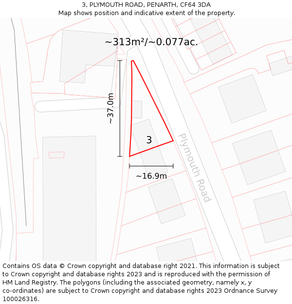 3, PLYMOUTH ROAD, PENARTH, CF64 3DA: Plot and title map