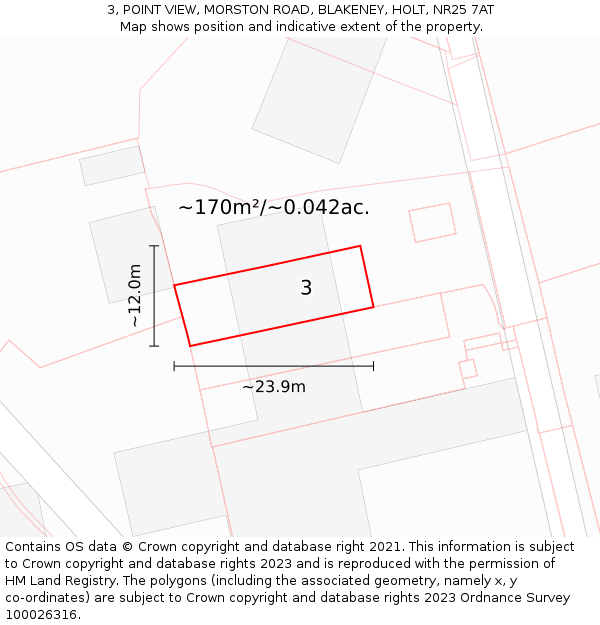 3, POINT VIEW, MORSTON ROAD, BLAKENEY, HOLT, NR25 7AT: Plot and title map