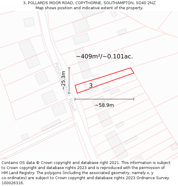 3, POLLARDS MOOR ROAD, COPYTHORNE, SOUTHAMPTON, SO40 2NZ: Plot and title map