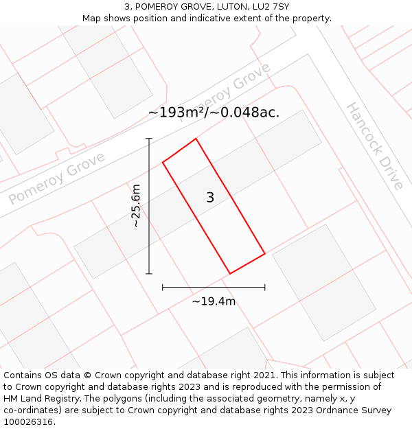 3, POMEROY GROVE, LUTON, LU2 7SY: Plot and title map