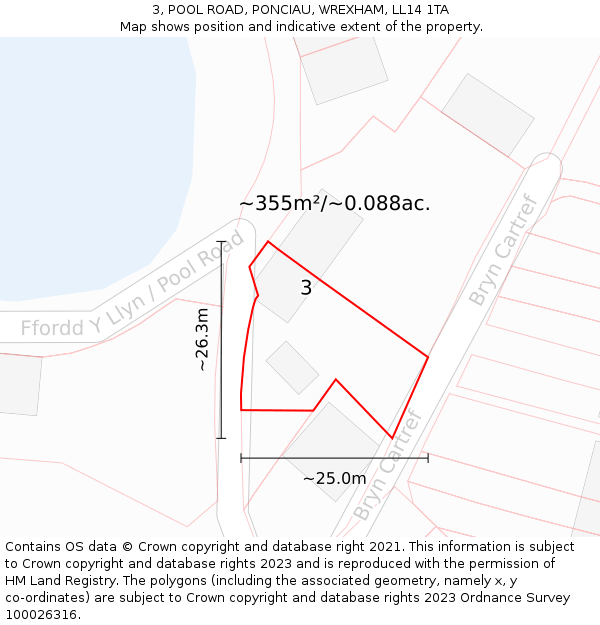 3, POOL ROAD, PONCIAU, WREXHAM, LL14 1TA: Plot and title map