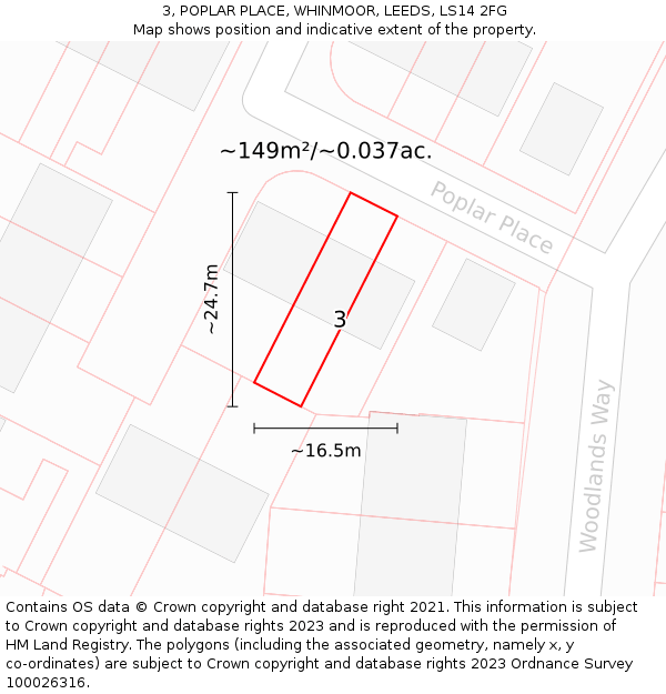 3, POPLAR PLACE, WHINMOOR, LEEDS, LS14 2FG: Plot and title map