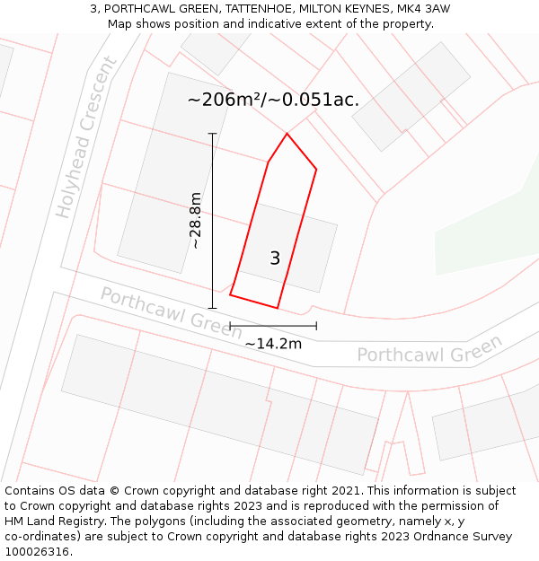 3, PORTHCAWL GREEN, TATTENHOE, MILTON KEYNES, MK4 3AW: Plot and title map