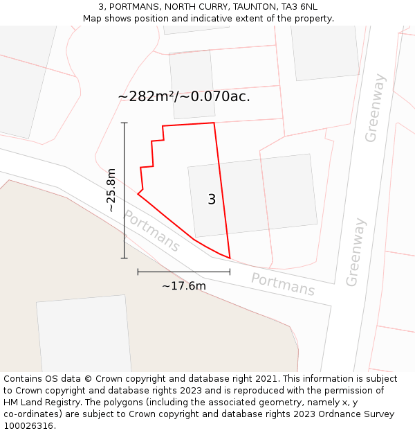 3, PORTMANS, NORTH CURRY, TAUNTON, TA3 6NL: Plot and title map