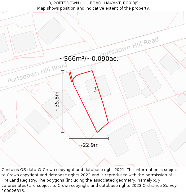 3, PORTSDOWN HILL ROAD, HAVANT, PO9 3JS: Plot and title map