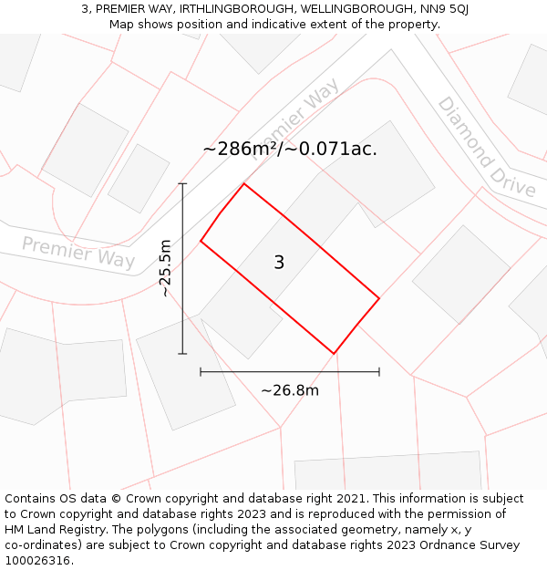 3, PREMIER WAY, IRTHLINGBOROUGH, WELLINGBOROUGH, NN9 5QJ: Plot and title map