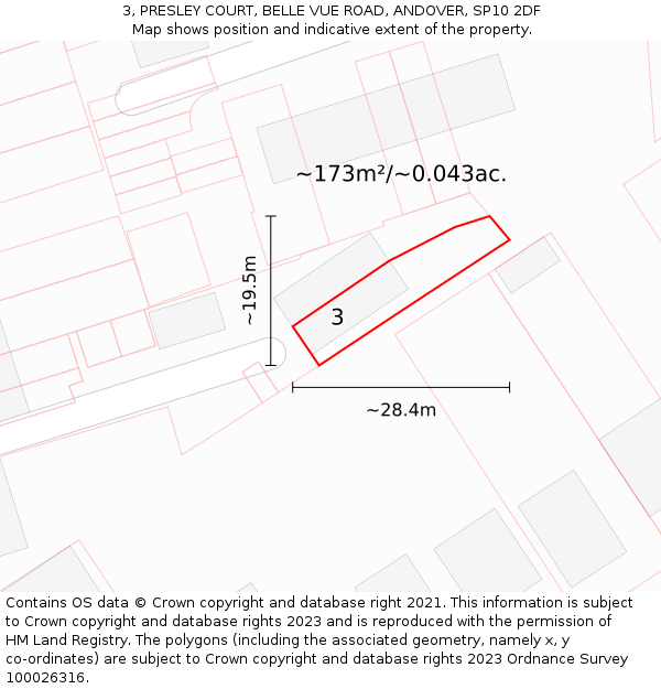 3, PRESLEY COURT, BELLE VUE ROAD, ANDOVER, SP10 2DF: Plot and title map