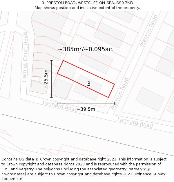 3, PRESTON ROAD, WESTCLIFF-ON-SEA, SS0 7NB: Plot and title map