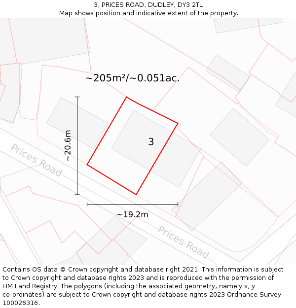 3, PRICES ROAD, DUDLEY, DY3 2TL: Plot and title map