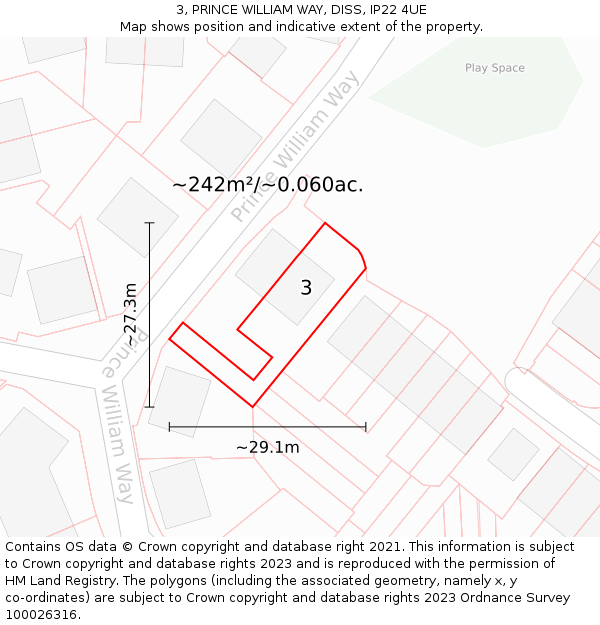 3, PRINCE WILLIAM WAY, DISS, IP22 4UE: Plot and title map