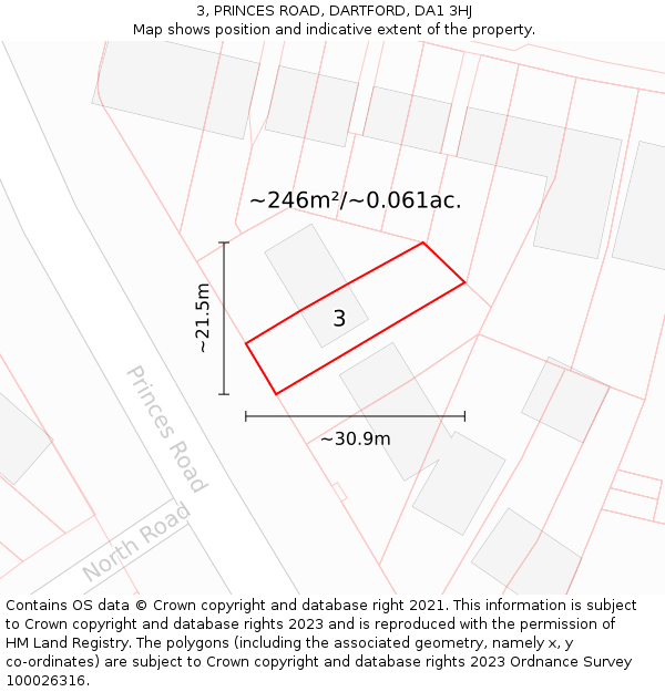 3, PRINCES ROAD, DARTFORD, DA1 3HJ: Plot and title map