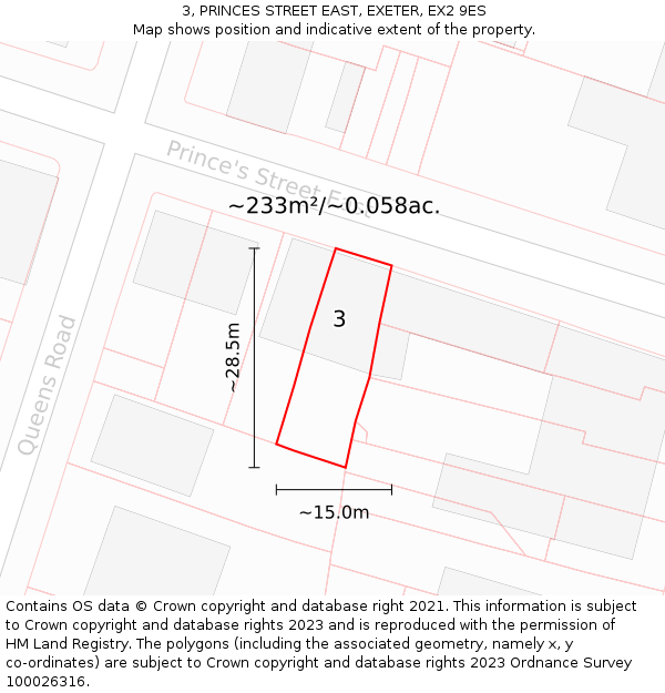 3, PRINCES STREET EAST, EXETER, EX2 9ES: Plot and title map