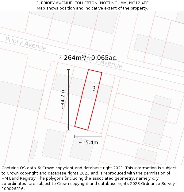 3, PRIORY AVENUE, TOLLERTON, NOTTINGHAM, NG12 4EE: Plot and title map