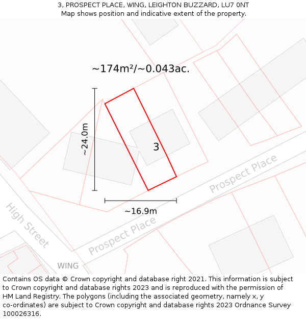 3, PROSPECT PLACE, WING, LEIGHTON BUZZARD, LU7 0NT: Plot and title map