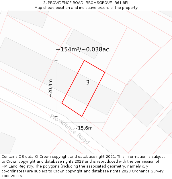 3, PROVIDENCE ROAD, BROMSGROVE, B61 8EL: Plot and title map