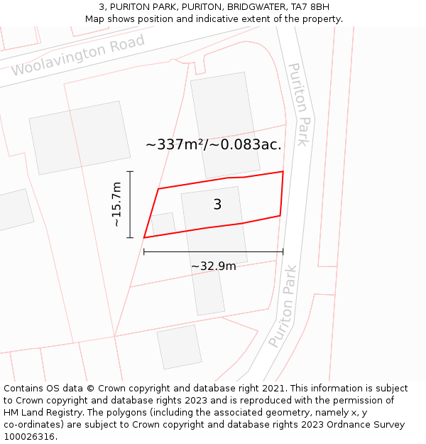 3, PURITON PARK, PURITON, BRIDGWATER, TA7 8BH: Plot and title map