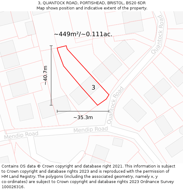 3, QUANTOCK ROAD, PORTISHEAD, BRISTOL, BS20 6DR: Plot and title map