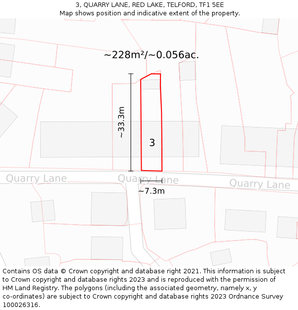 3, QUARRY LANE, RED LAKE, TELFORD, TF1 5EE: Plot and title map