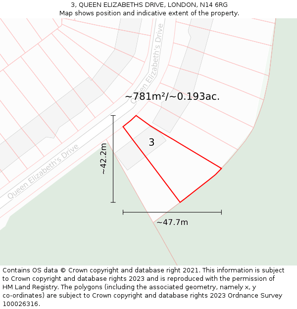 3, QUEEN ELIZABETHS DRIVE, LONDON, N14 6RG: Plot and title map