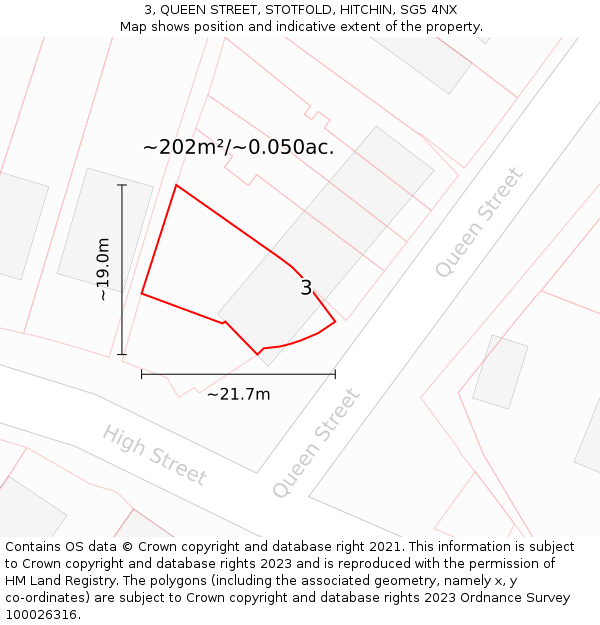 3, QUEEN STREET, STOTFOLD, HITCHIN, SG5 4NX: Plot and title map