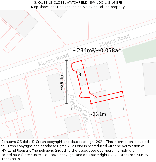 3, QUEENS CLOSE, WATCHFIELD, SWINDON, SN6 8FB: Plot and title map