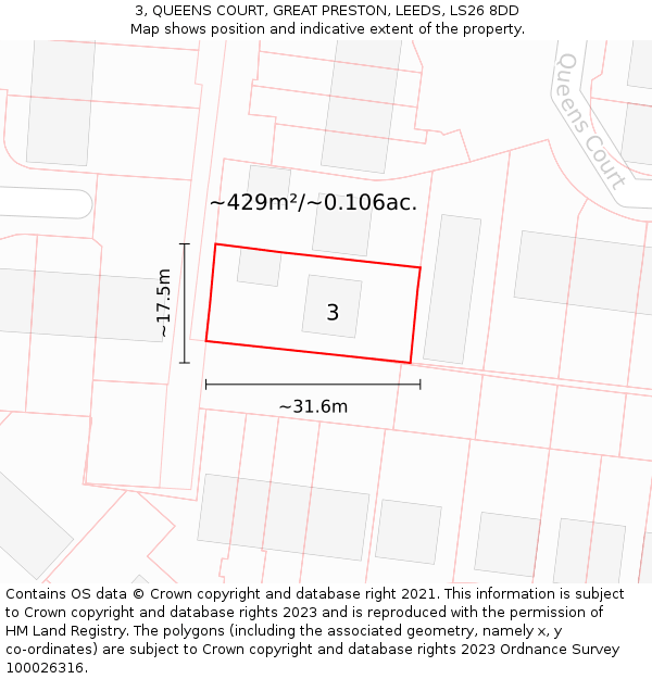3, QUEENS COURT, GREAT PRESTON, LEEDS, LS26 8DD: Plot and title map
