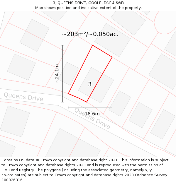 3, QUEENS DRIVE, GOOLE, DN14 6WB: Plot and title map