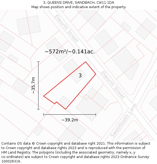 3, QUEENS DRIVE, SANDBACH, CW11 1DA: Plot and title map