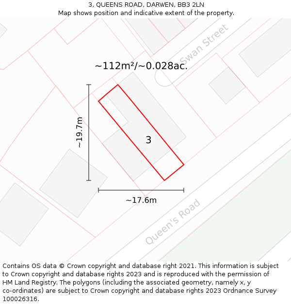 3, QUEENS ROAD, DARWEN, BB3 2LN: Plot and title map