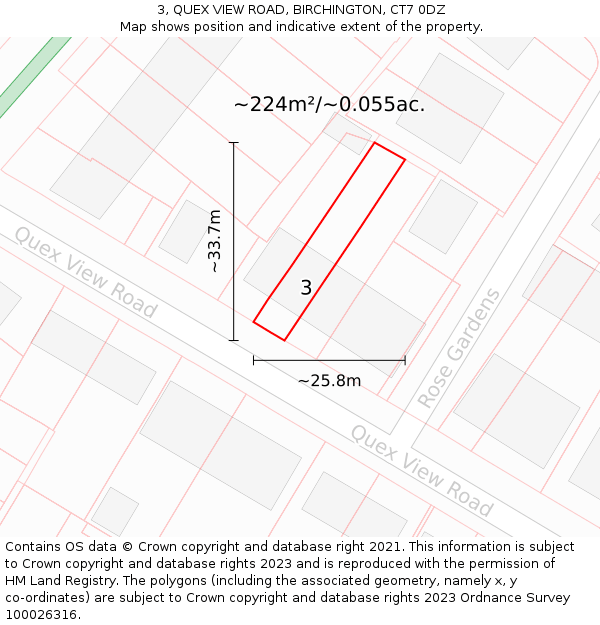 3, QUEX VIEW ROAD, BIRCHINGTON, CT7 0DZ: Plot and title map